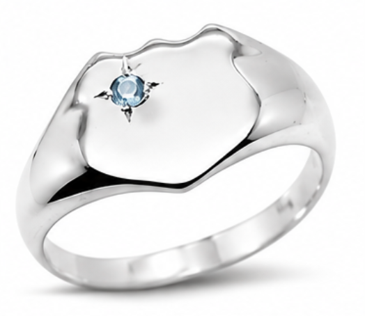 Solid Genuine Large Sterling Silver 925 Shield Aquamarine Signet Ring - Choose your size H to R