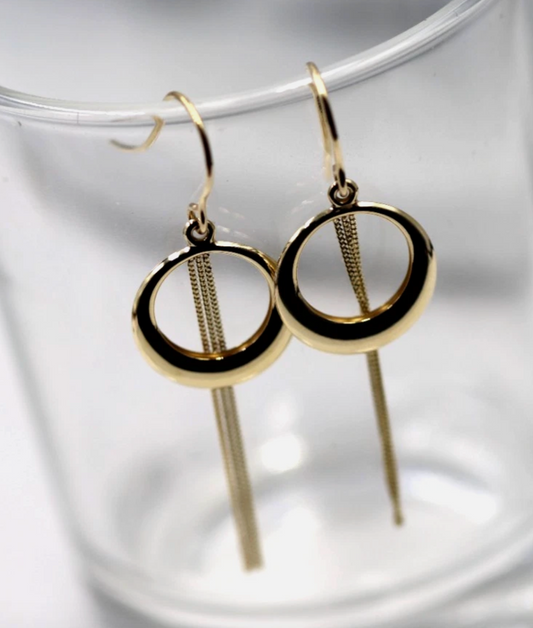Genuine 9ct 9k 375 Yellow Gold Graduated Open Circle with Chain Drops Earrings - ONE ONLY