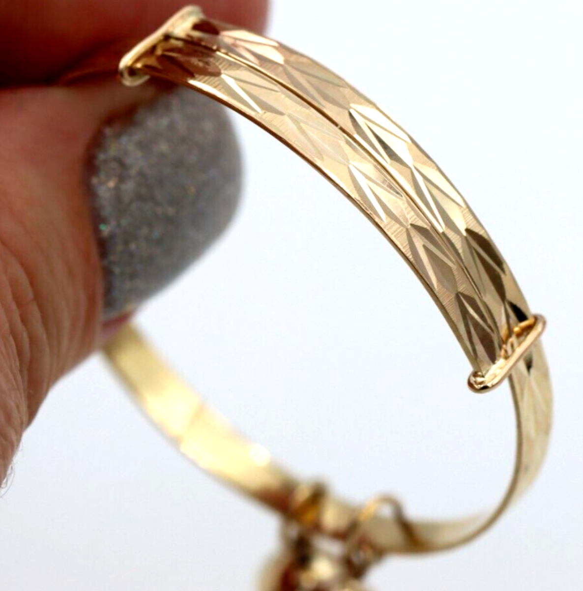 Genuine 9ct Yellow Gold 3.7mm wide Adjustable Baby Bangle with Bells