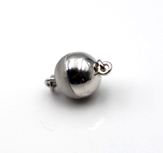 Sterling Silver Half Matt Half Polished Magnetic Ball 9mm or 10mm Pearl Clasp