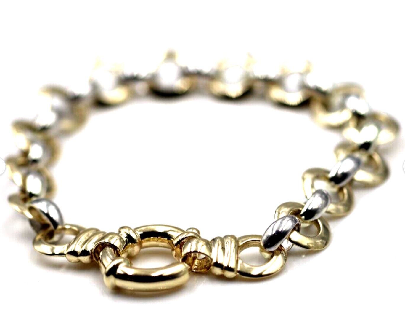 Genuine 9ct 9kt Yellow And White Gold Solid Belcher And Circle Bracelet