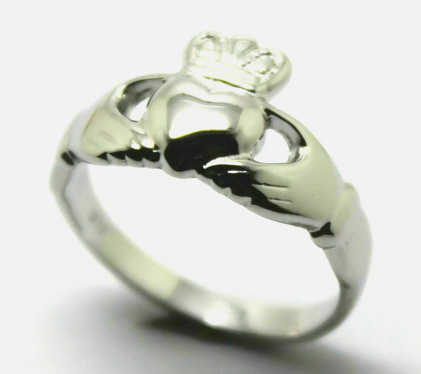 Genuine Solid 9ct White Gold Irish Claddagh Ring Size S