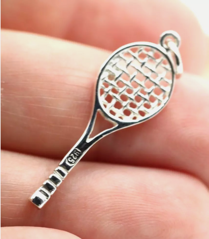 Sterling Silver 925 Tennis Racquet Court Sport Pendant / Charm