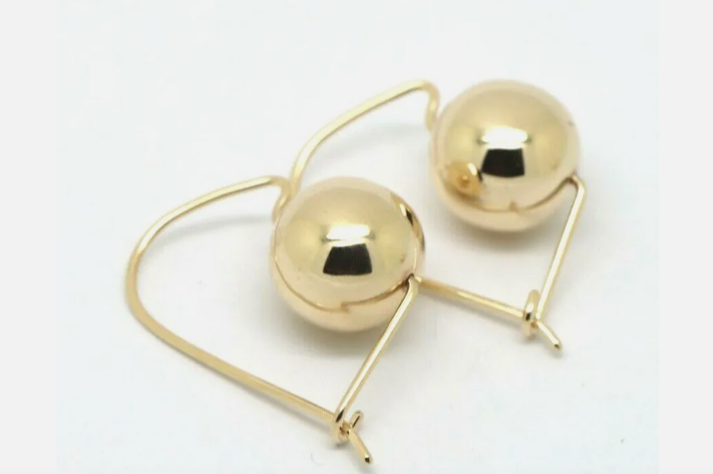 Genuine 9ct Yellow, Rose or White Gold 14mm Euro Ball Plain Drop Large Earrings 1mm size hooks