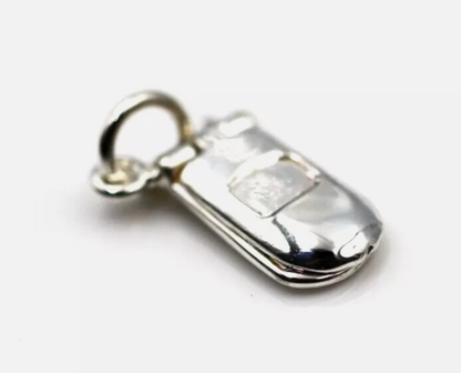 Sterling Silver 925 Solid 3D Mobile flip Phone Telephone Pendant