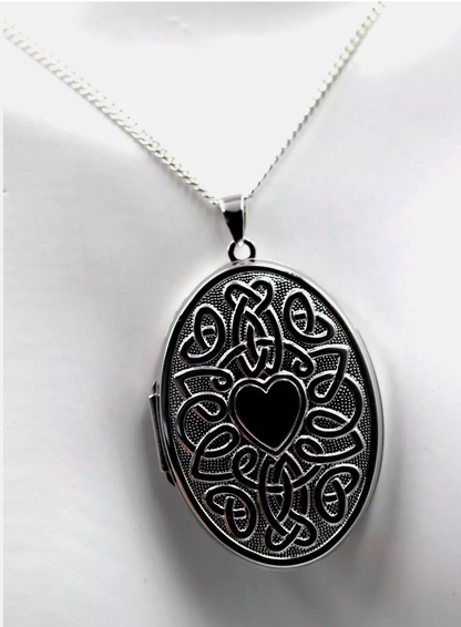 Sterling Silver 925 Heart Celtic Design 6 Photo Oval Locket + Necklace