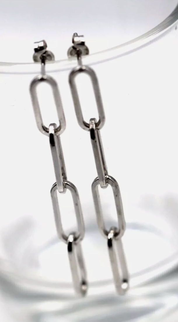 Sterling Silver 925 4 Link Paper Clip Link Drop Earrings