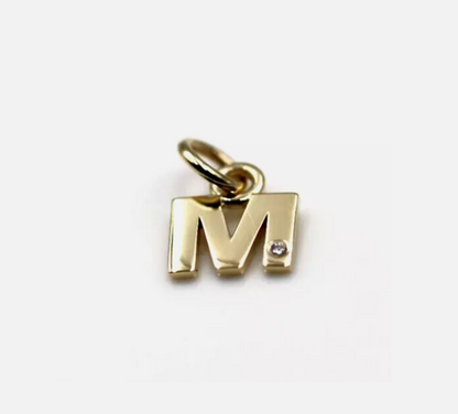 Genuine 9ct Yellow Gold Diamond Set Initial Small Pendant Charm A to Z