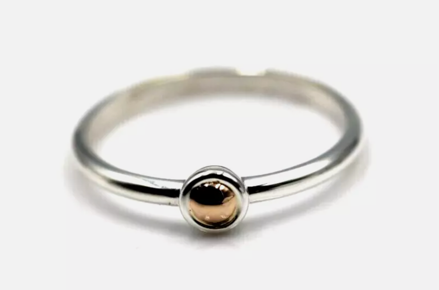 Genuine Sterling Silver + 9ct Rose Gold 4mm Half Ball Ring