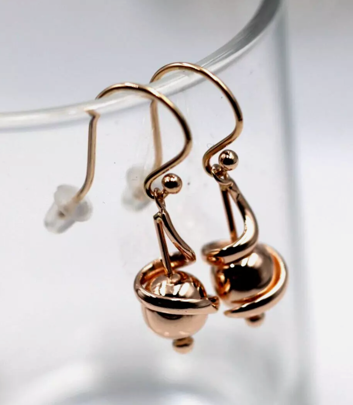 Kaedesigns, 9ct Yellow Or White Or Rose Gold 8mm Hook Swirl Ball Drop Earrings