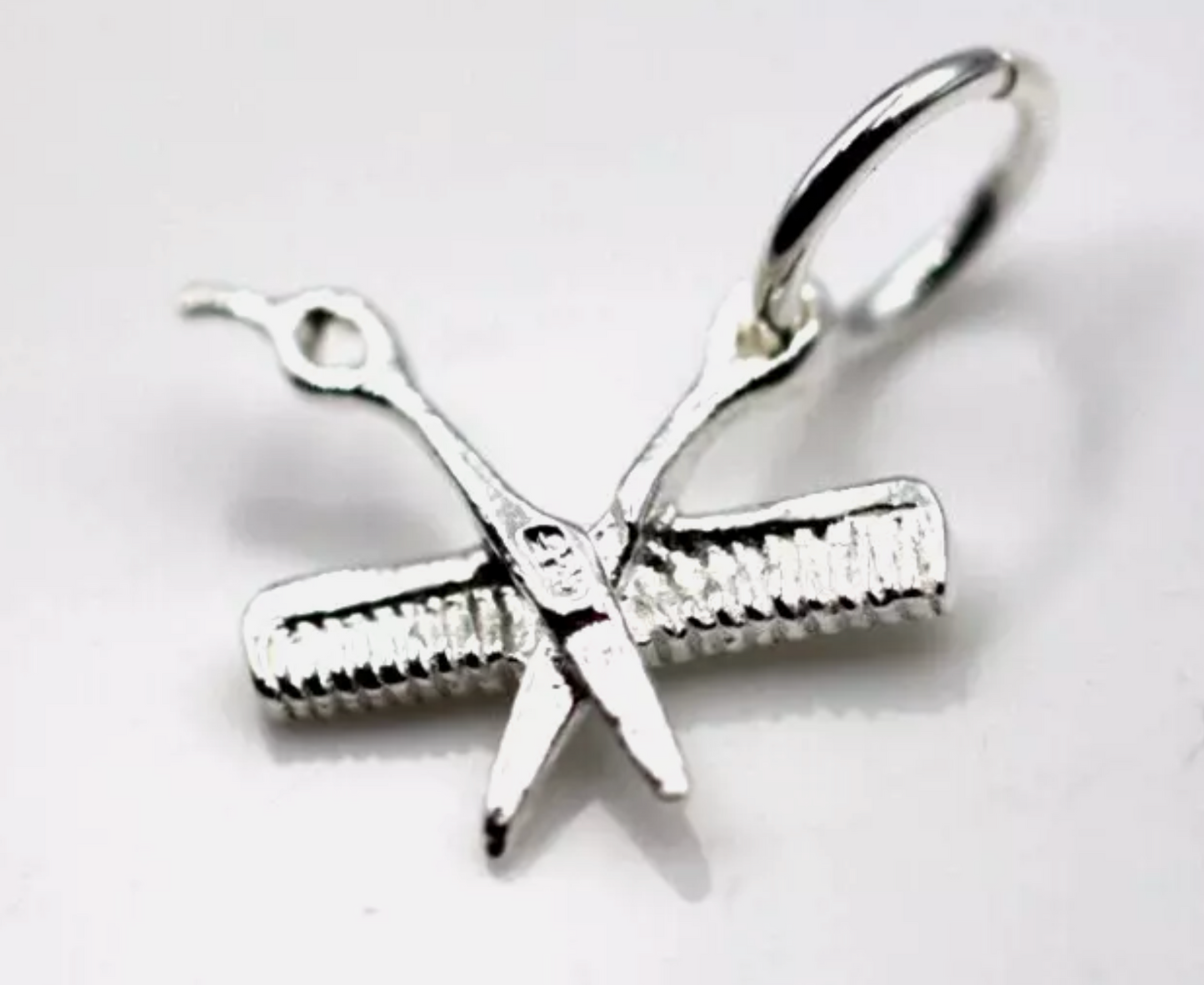 Sterling Silver 925 Comb & Scissors Hairdresser 3D Pendant Or Charm