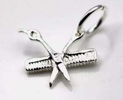 Sterling Silver 925 Comb & Scissors Hairdresser 3D Pendant Or Charm