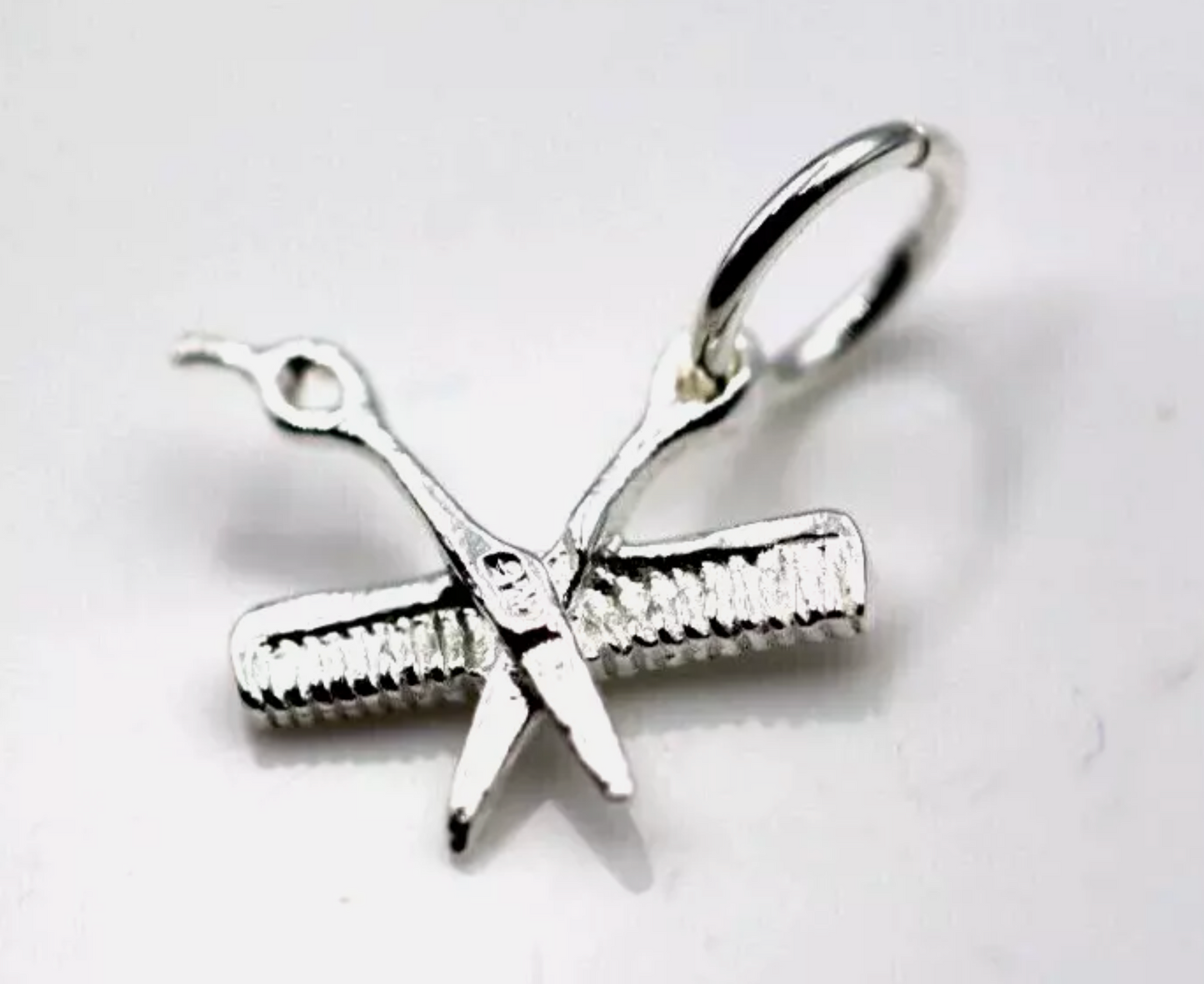 Sterling Silver 925 Comb & Scissors Hairdresser 3D Pendant Or Charm