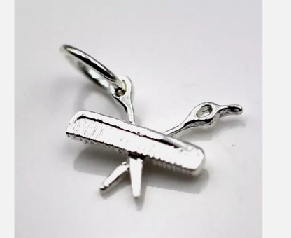 Sterling Silver 925 Comb & Scissors Hairdresser 3D Pendant Or Charm