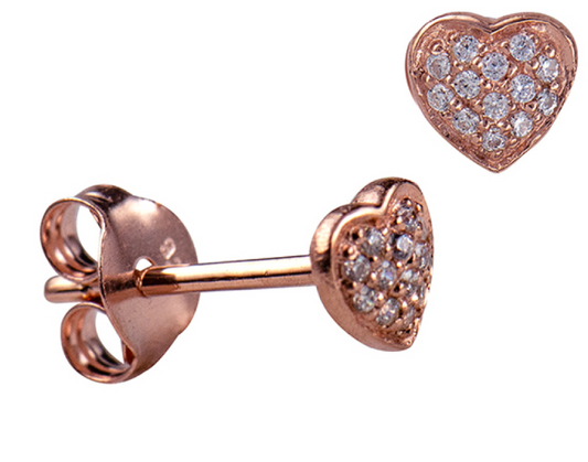 Sterling Silver 925 Gold Plated Rose GP Gold Plated CZ Heart Earrings