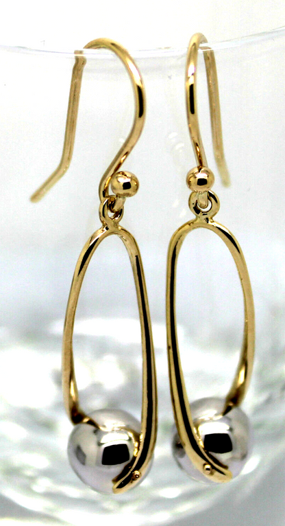 Kaedesigns New Genuine 9ct 9kt Yellow & White Gold 8mm Ball Drop Earrings