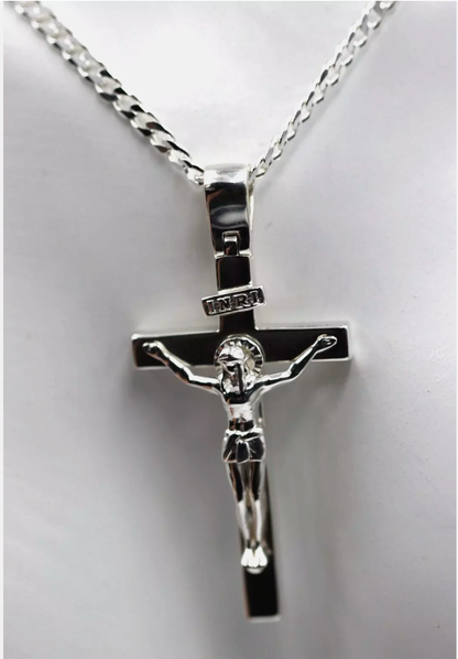 Sterling Silver 925 Full Solid Heavy Crucifix Cross Pendant Kerb Necklace Chain