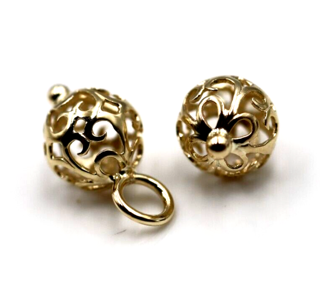 Genuine 9k 9ct Yellow, Rose or White Gold 10mm Filigree Flower Balls Charm Earrings