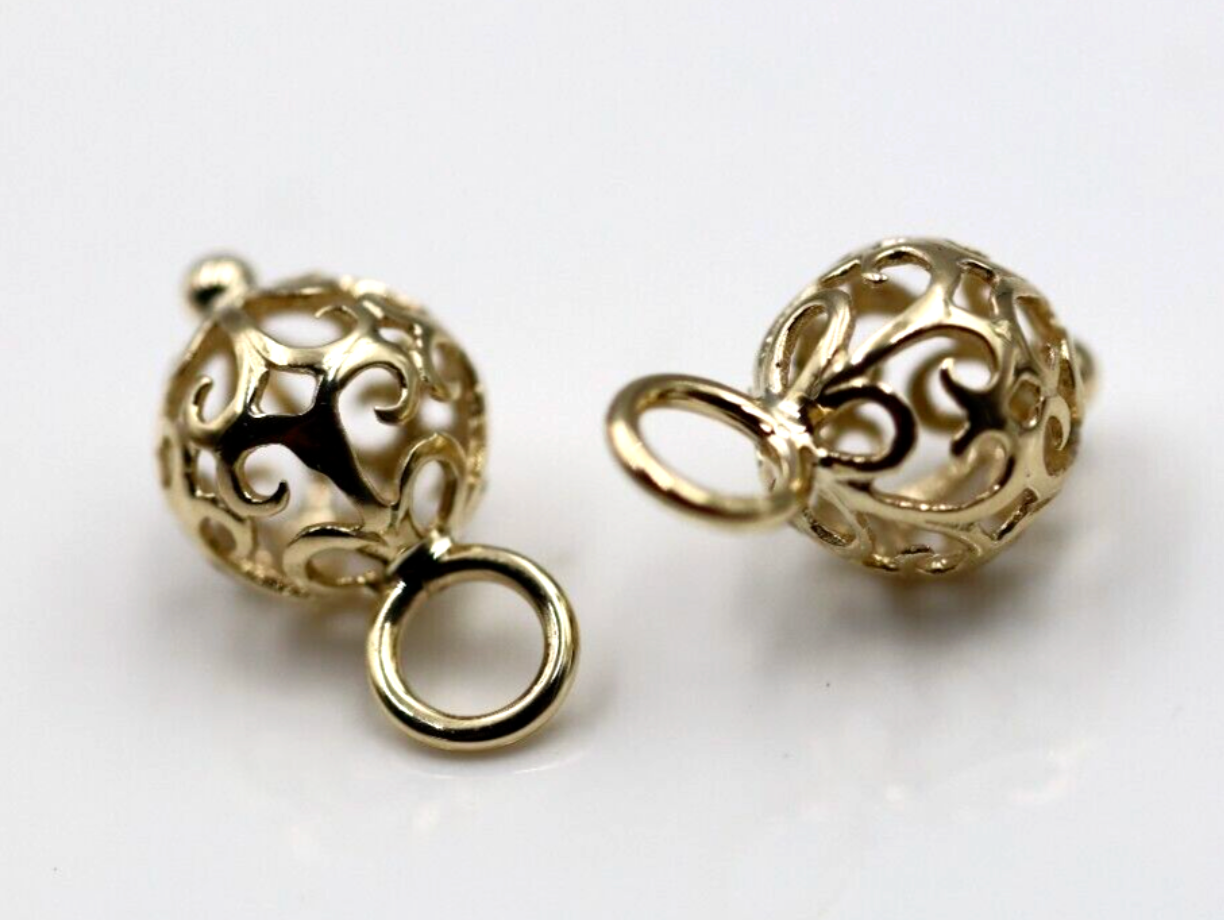 Genuine 9k 9ct Yellow, Rose or White Gold 10mm Filigree Flower Balls Charm Earrings