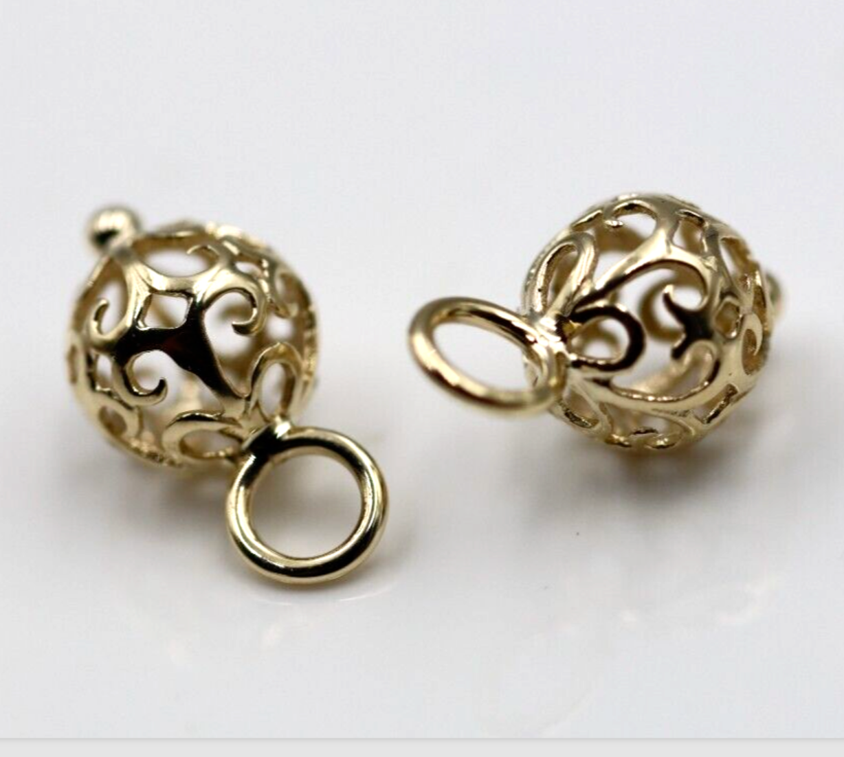 Genuine 9k 9ct Yellow, Rose or White Gold 10mm Filigree Flower Balls Charm Earrings