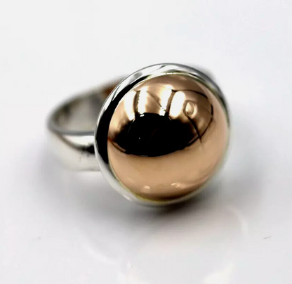 Genuine Large Sterling Silver 925 & 9ct Rose Gold 375 Half Ball Button Ring