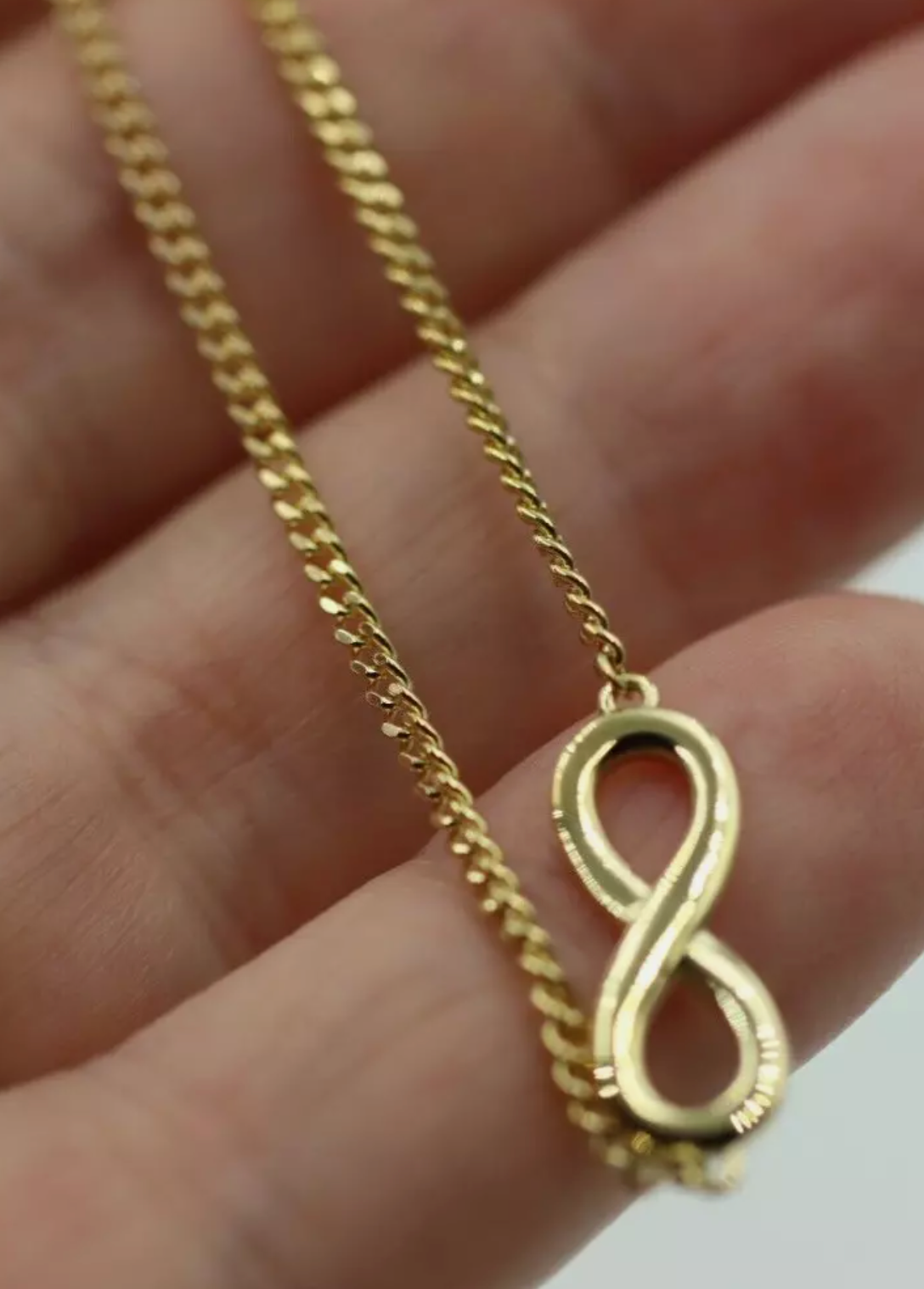 Kaedesigns 9ct 375 Solid Yellow, Rose or White Gold Infinity Long chain 56cm Kerb Curb Necklace