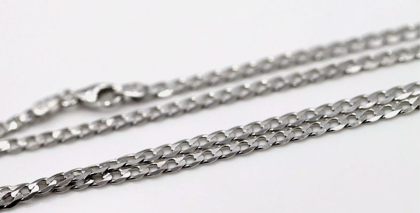 Genuine Solid 9ct 9k White Gold Kerb Curb Chain 3mm Wide 50cm  7.4grams