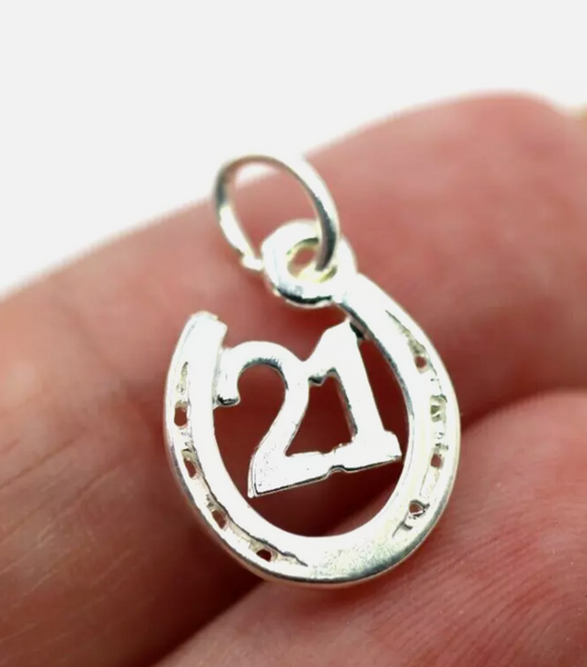 Genuine Sterling Silver 925 21st 21 in Horseshoe Pendant Charm