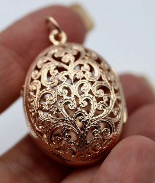 Kaedesigns Genuine 9ct 9k Solid Yellow, Rose or White Gold Filigree Oval Pendant Locket