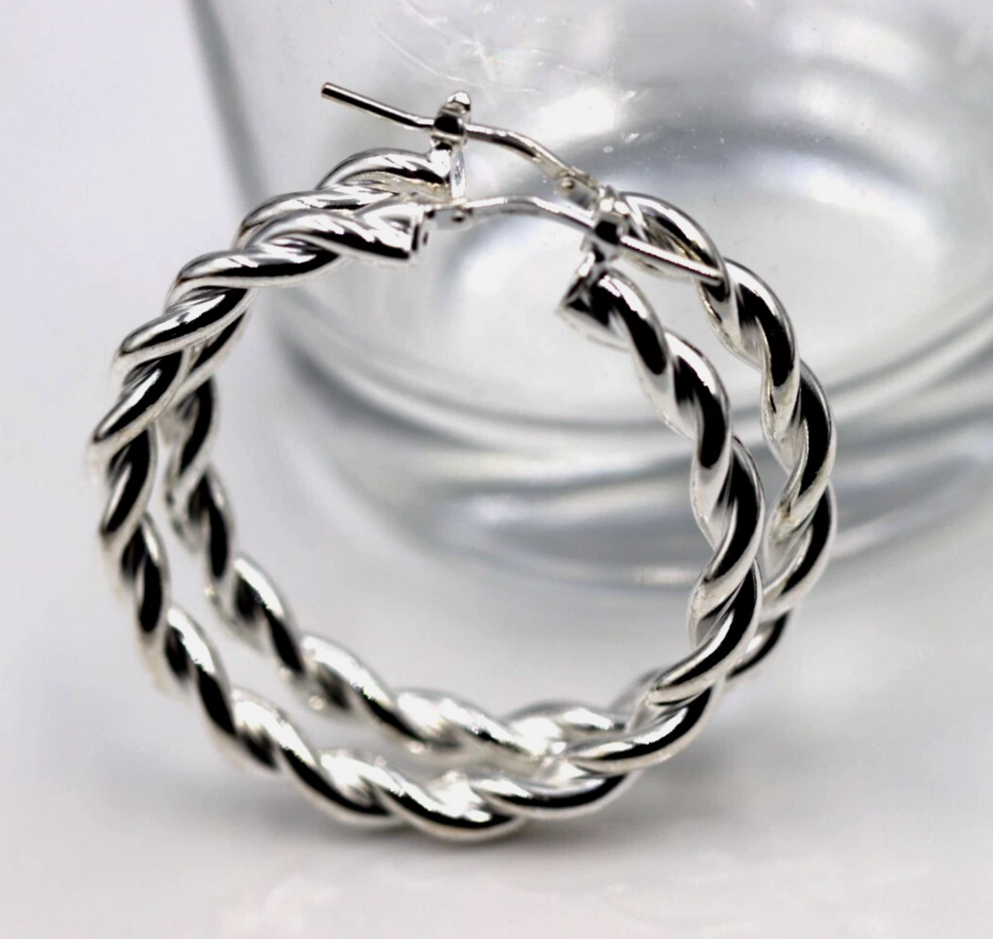 Genuine Large Sterling Silver 925 38mm Round Twist Twisted  Hoop Earrings