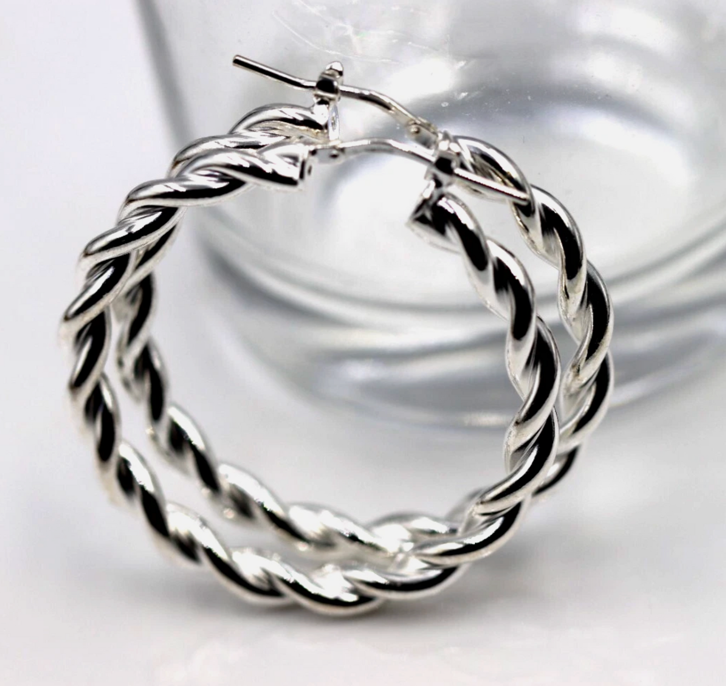 Genuine Large Sterling Silver 925 38mm Round Twist Twisted  Hoop Earrings