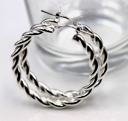 Genuine Large Sterling Silver 925 38mm Round Twist Twisted  Hoop Earrings