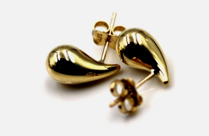 Genuine 9k 9ct Yellow Gold Bubble Teardrop Studs 13mm x 7mm