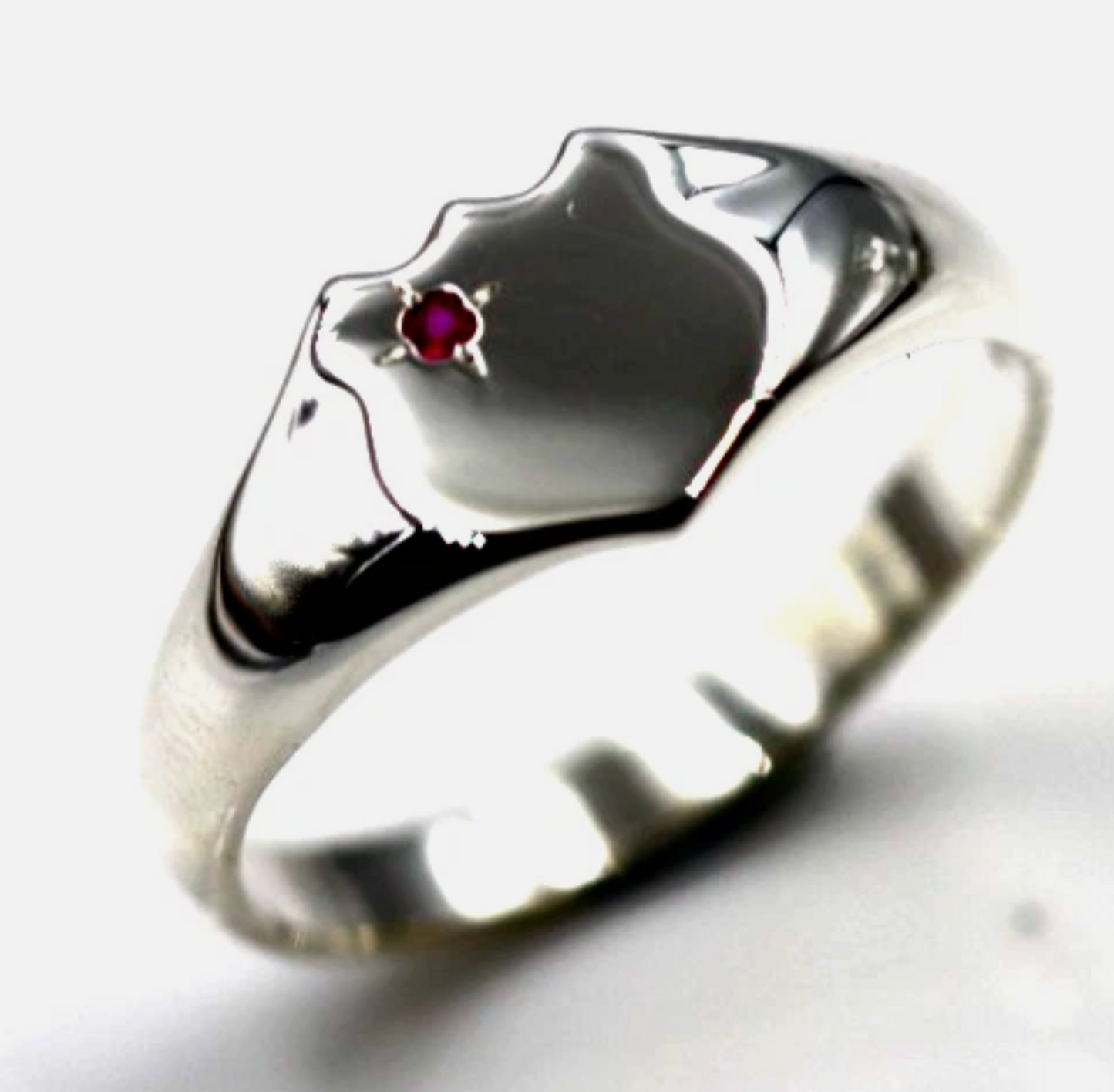 Kaedesigns New Size S to Z Large Sterling Silver Shield Red Ruby Signet Ring
