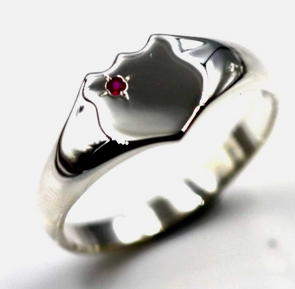 Kaedesigns New Size S to Z Large Sterling Silver Shield Red Ruby Signet Ring