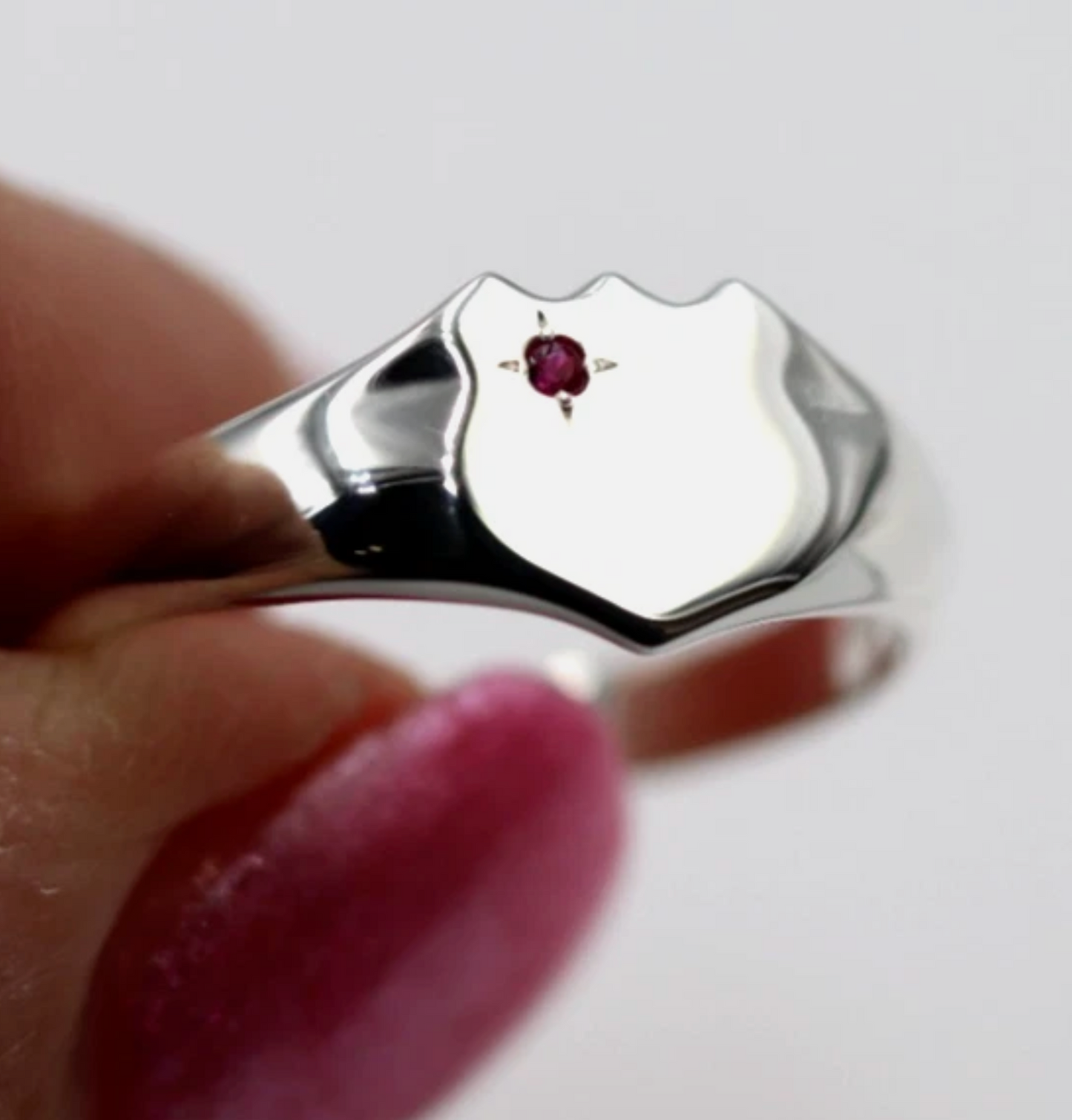 Kaedesigns New Size S to Z Large Sterling Silver Shield Red Ruby Signet Ring