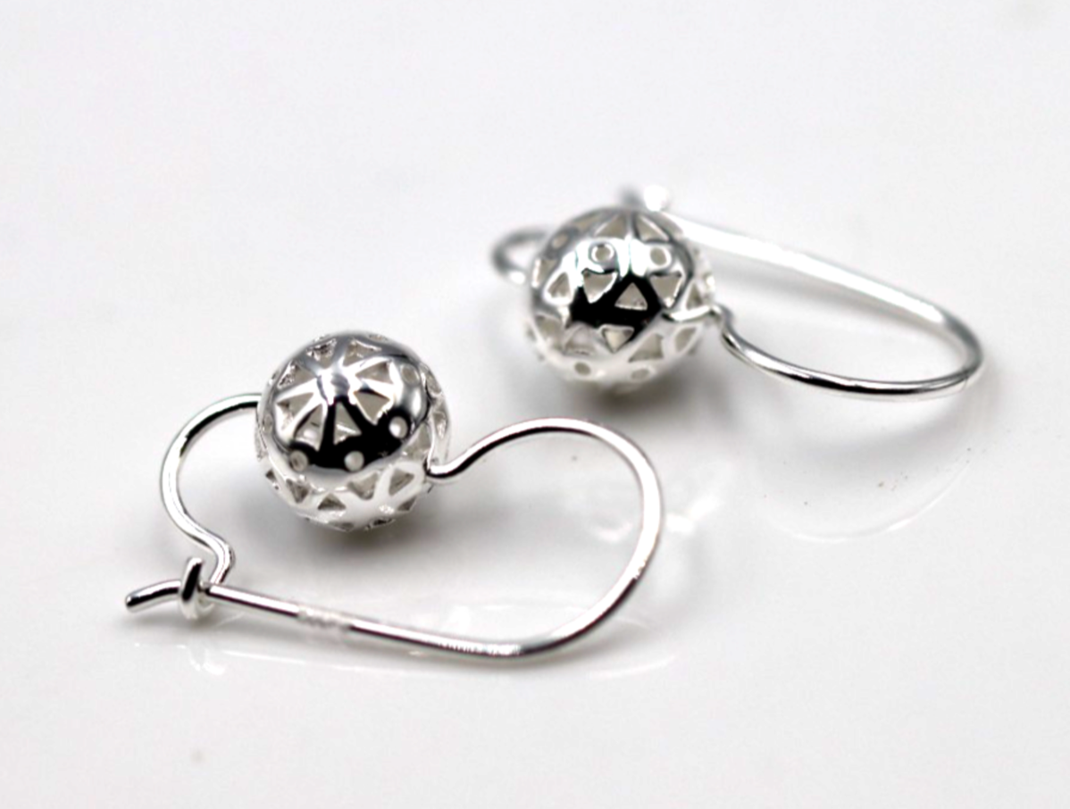 Genuine Sterling Silver 925 8mm Filigree Euro Ball Earrings