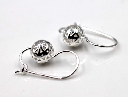 Genuine Sterling Silver 925 8mm Filigree Euro Ball Earrings