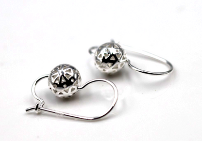 Genuine Sterling Silver 925 8mm Filigree Euro Ball Earrings