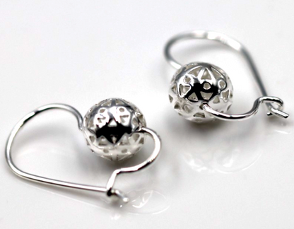 Genuine Sterling Silver 925 8mm Filigree Euro Ball Earrings