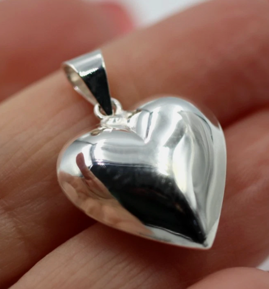 Sterling Silver 925 18mm Medium Puffy Heart Pendant
