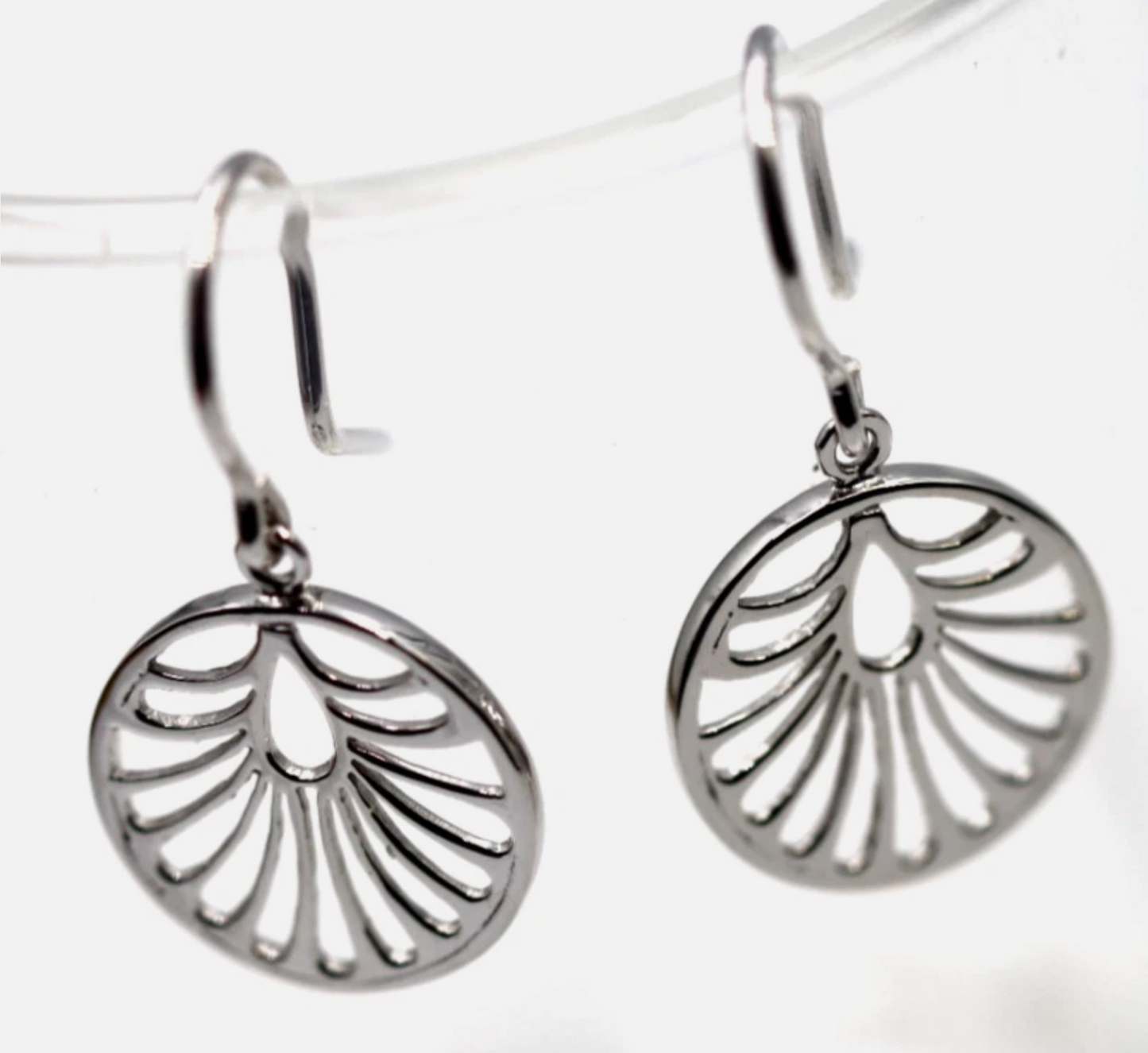 Genuine Sterling Silver 925 Circular Cut Out Ear-wires Hook Earrings