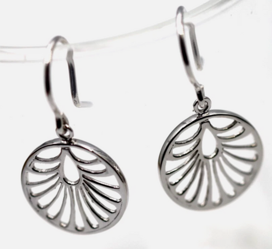 Genuine Sterling Silver 925 Circular Cut Out Ear-wires Hook Earrings