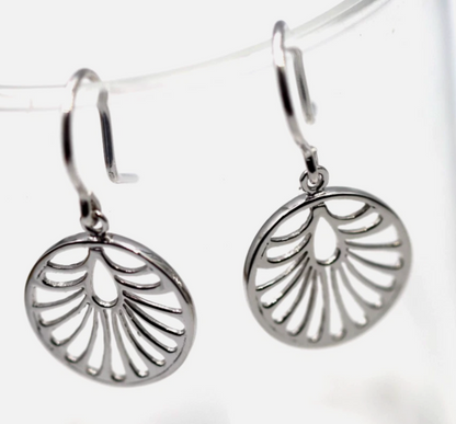 Genuine Sterling Silver 925 Circular Cut Out Ear-wires Hook Earrings