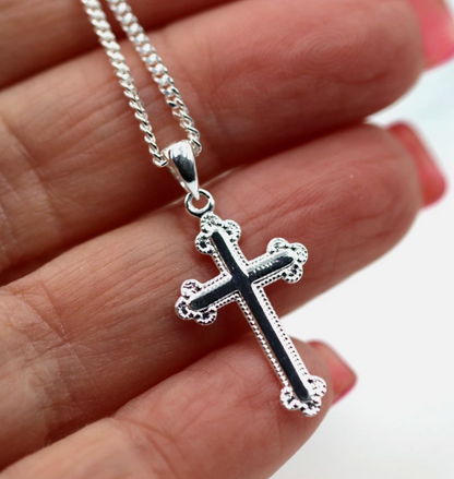 Sterling Silver 925 Cross Pendant  23mm x 15mm + Curb Necklace 50cm