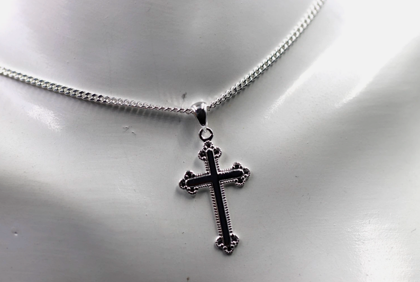 Sterling Silver 925 Cross Pendant  23mm x 15mm + Curb Necklace 50cm