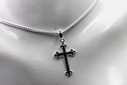 Sterling Silver 925 Cross Pendant  23mm x 15mm + Curb Necklace 50cm