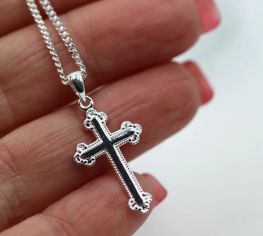 Sterling Silver 925 Cross Pendant  23mm x 15mm + Curb Necklace 50cm