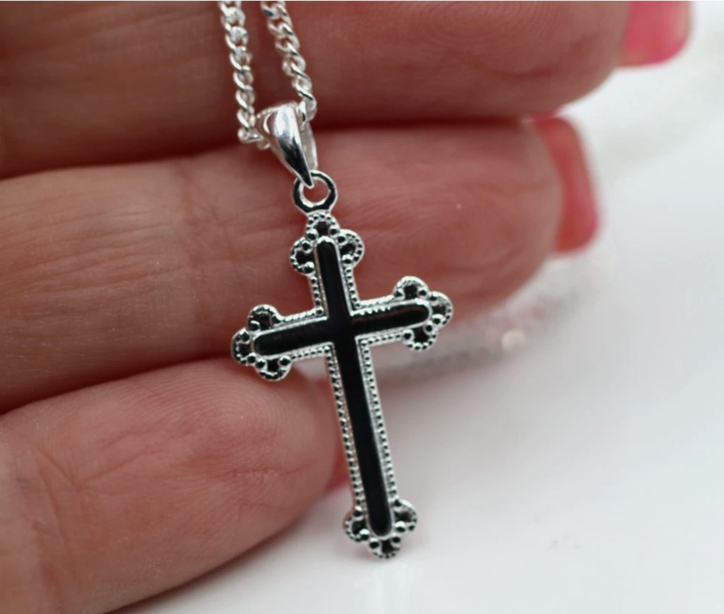 Sterling Silver 925 Cross Pendant  23mm x 15mm + Curb Necklace 50cm