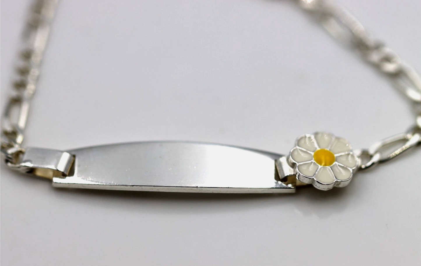 Sterling Silver 925 Childs Daisy Flower Identity ID Bracelet 16cm long